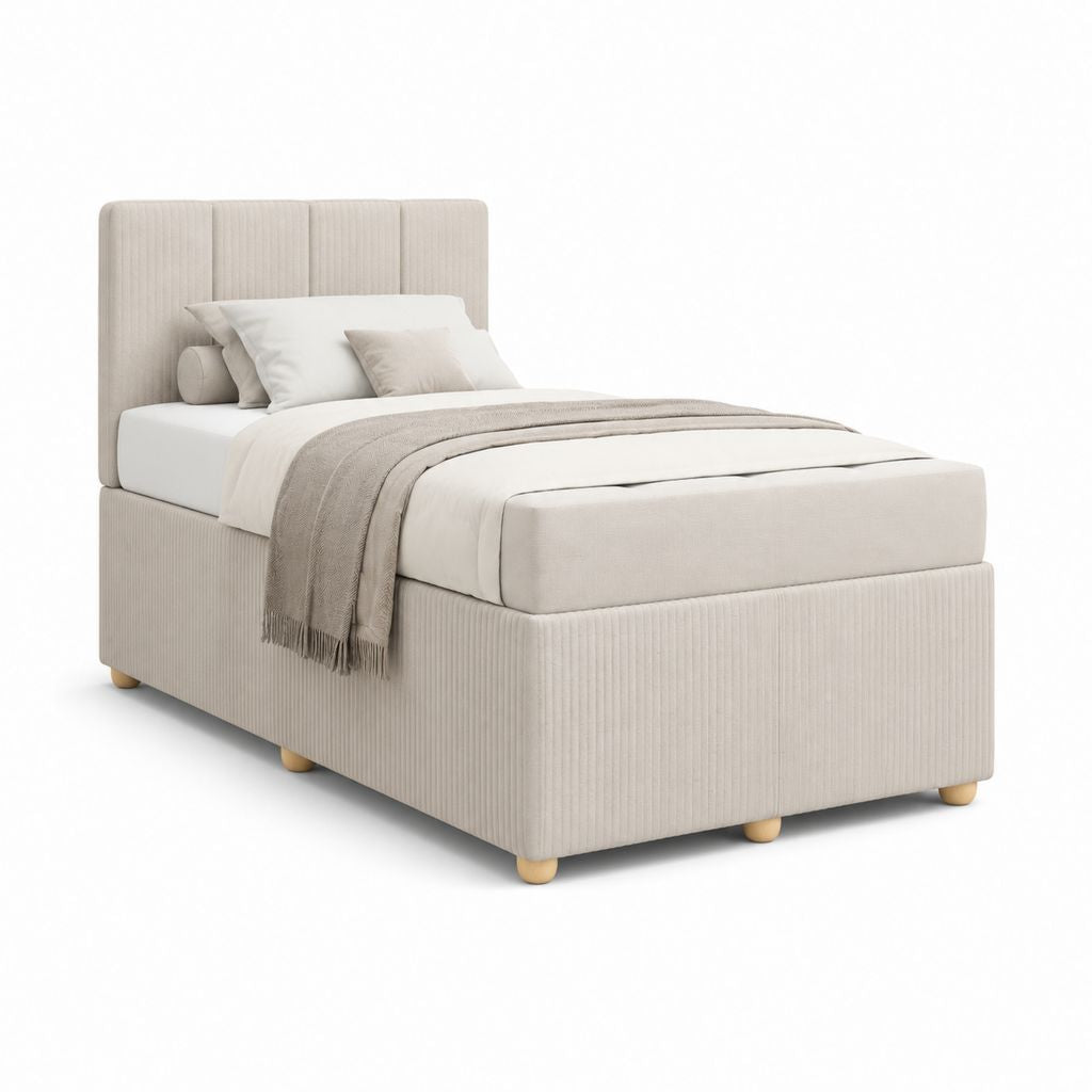 Lit simple capitonné beige en polyester côtelé avec cadre 90 x 190 cm 100 x 203 x 110 cm