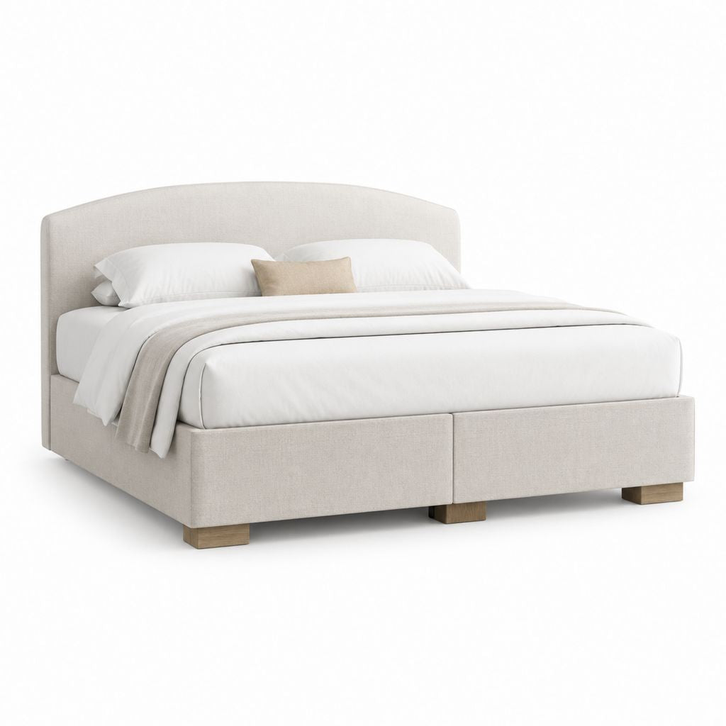 Lit double 160 x 200 cm beige en polyester avec tête de lit arrondie