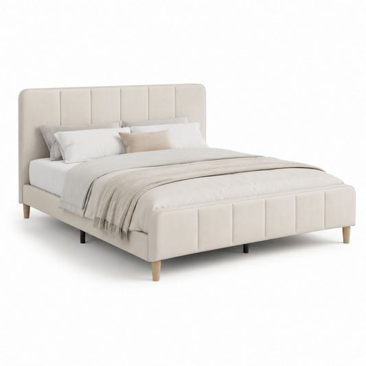 Cadre de lit double capitonné beige en polyester 160 x 200 cm
