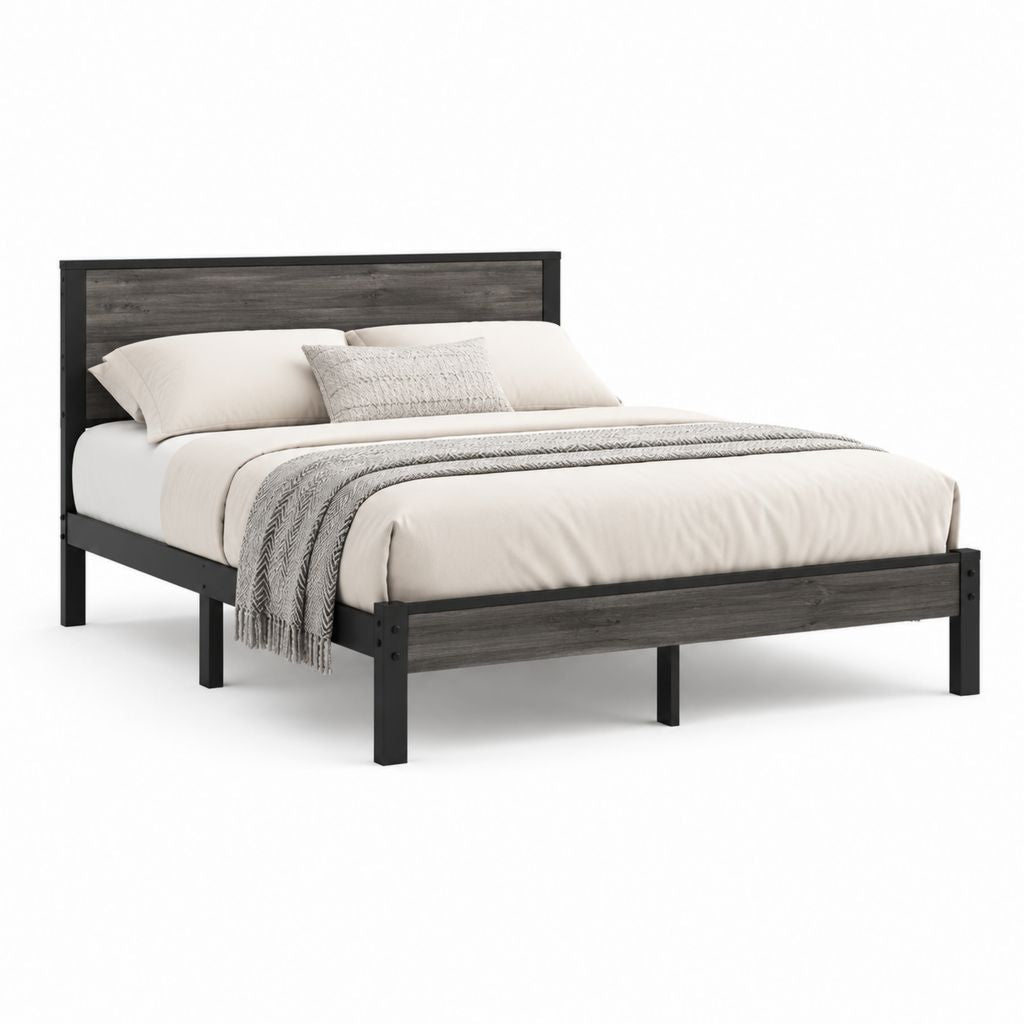 Cadre de lit double 160 x 200 cm gris anthracite en bois massif