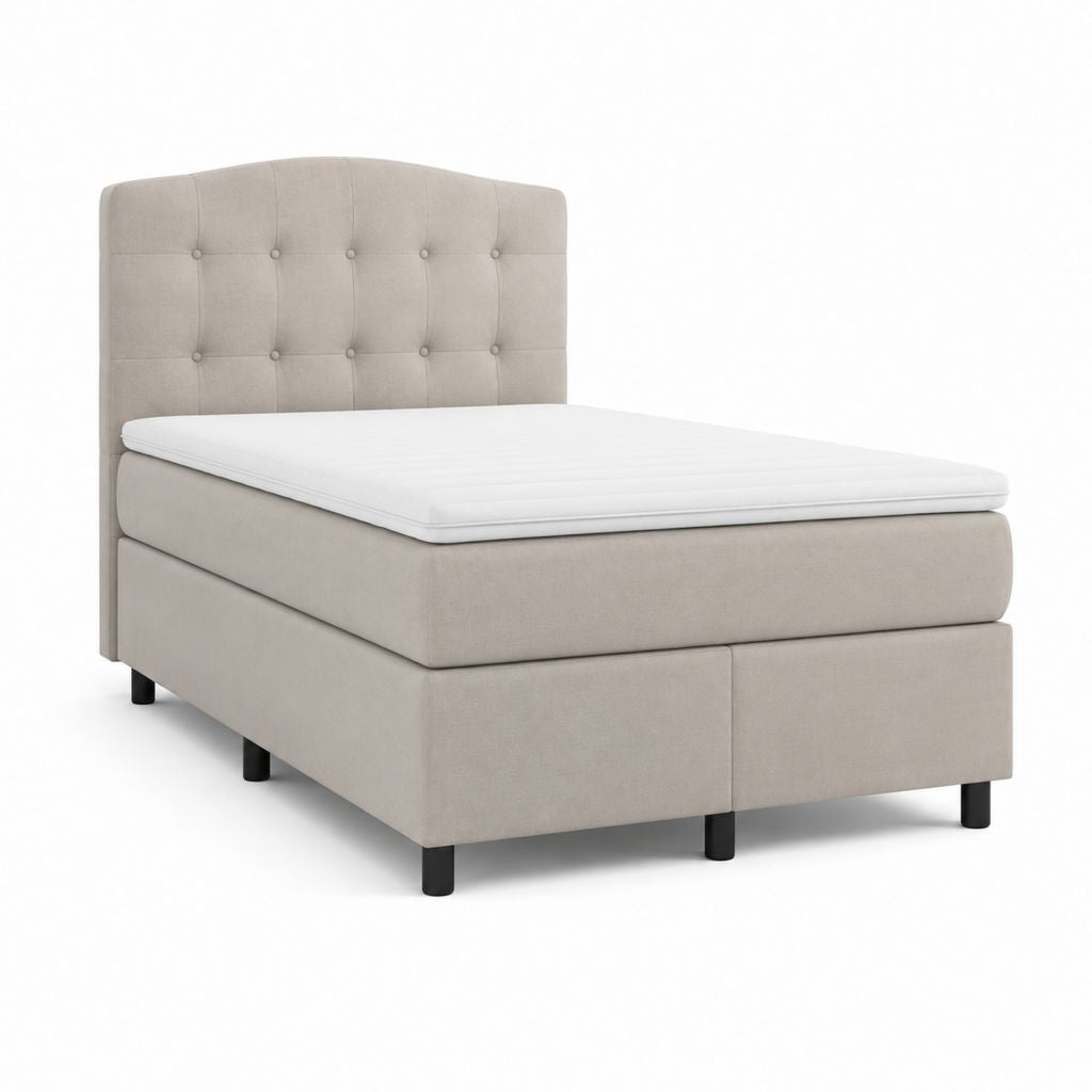 Lit double tapissé beige en polyester rectangulaire 160 x 200 cm avec matelas