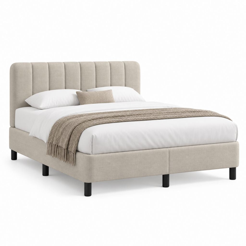 Lit double avec cadre de lit beige en polyester 160 x 200 cm
