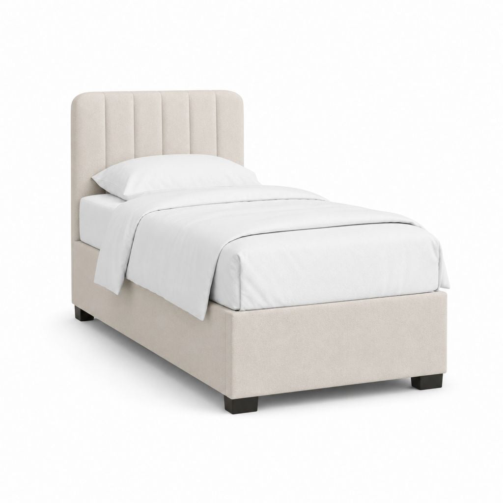 Lit une place capitonné beige en polyester avec tête de lit 90 x 190 cm