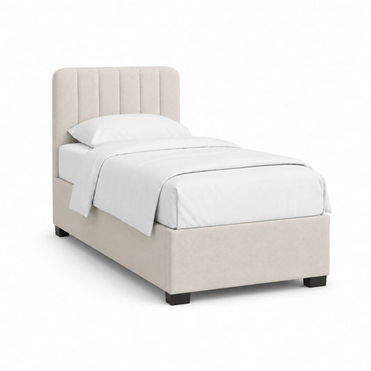 Lit une place capitonné beige en polyester avec tête de lit 90 x 190 cm