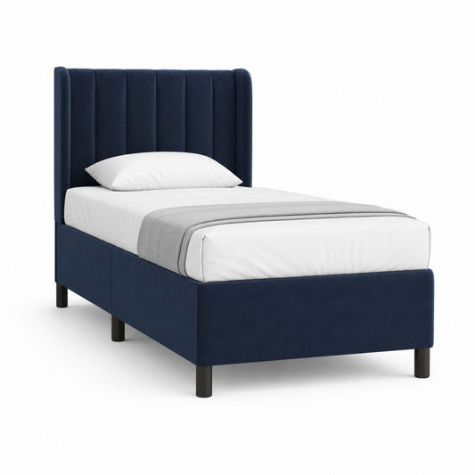 Lit simple capitonné bleu marine en velours de polyester 90 x 190 cm