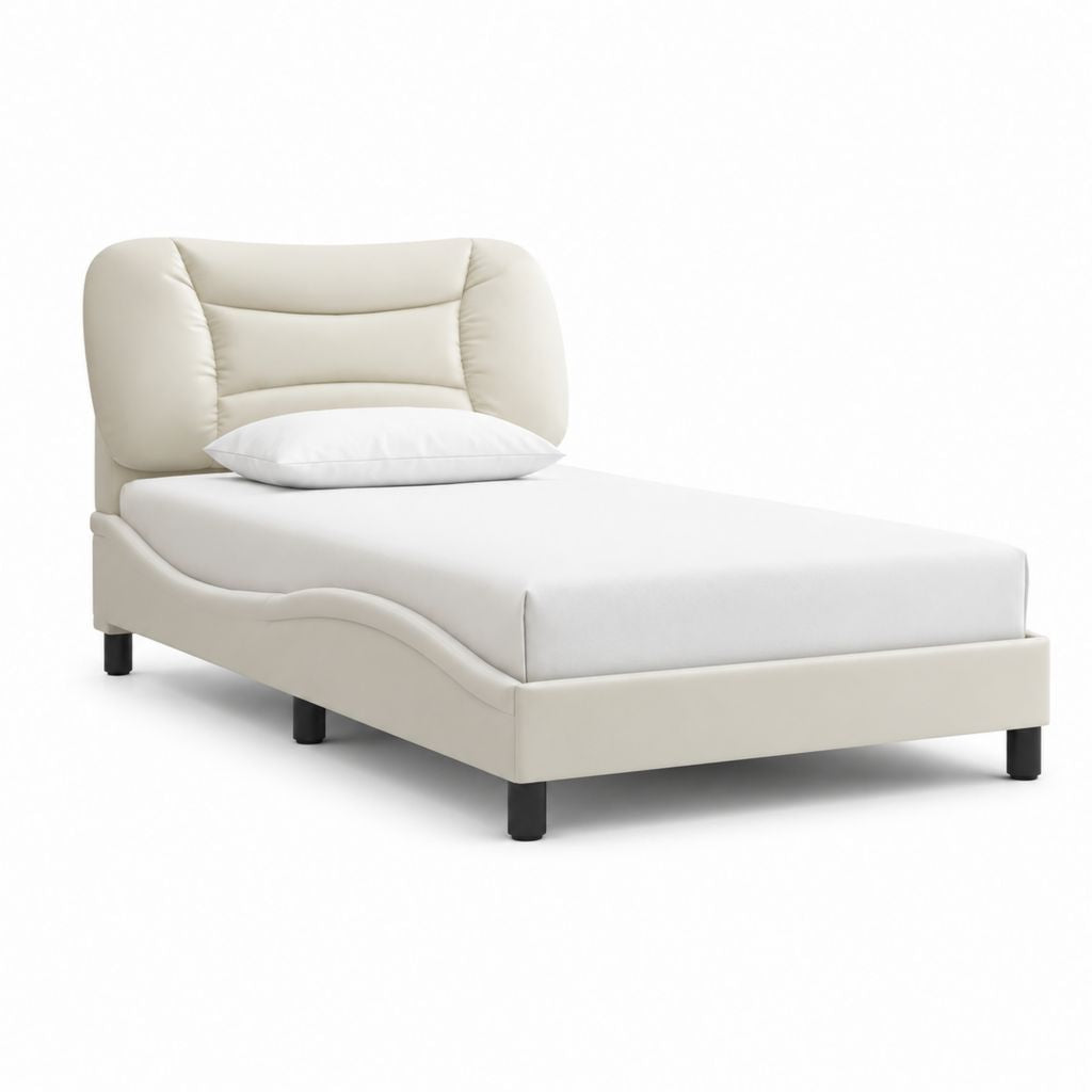 Lit simple avec cadre capitonné blanc en PU 90 x 190 cm