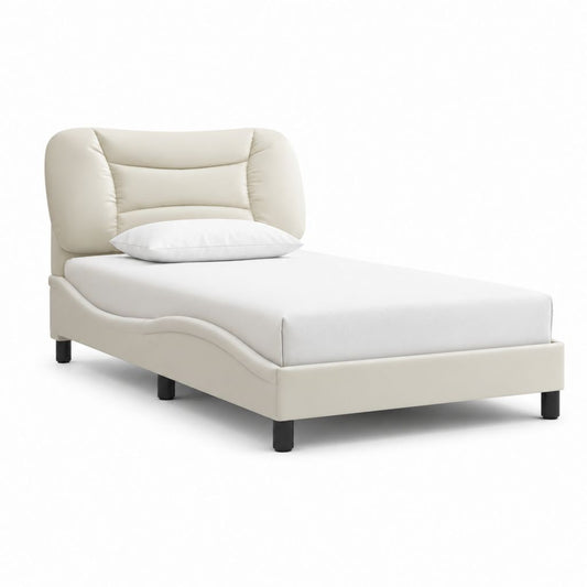 Lit simple avec cadre capitonné blanc en PU 90 x 190 cm