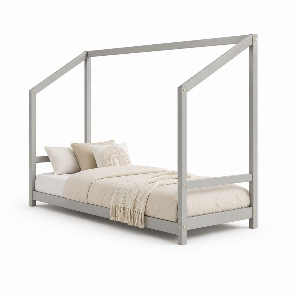 Lit à baldaquin gris en acier rectangulaire pour matelas 160 x 200 cm 210 x 170 x 200 cm