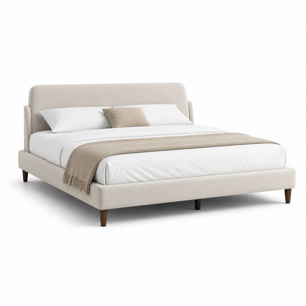 Lit double capitonné beige en polyester avec cadre en contreplaqué 160 x 200 cm