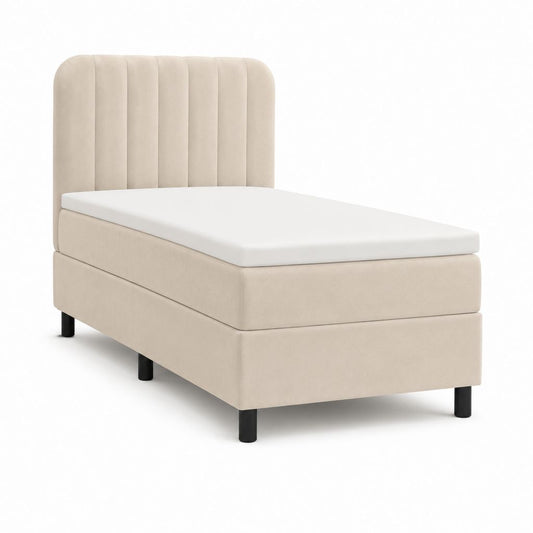 Lit simple capitonné beige en polyester avec sommier et matelas 90 x 200 cm