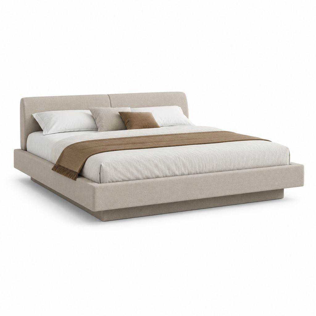 Lit double avec cadre de lit beige en polyester 160 x 200 cm
