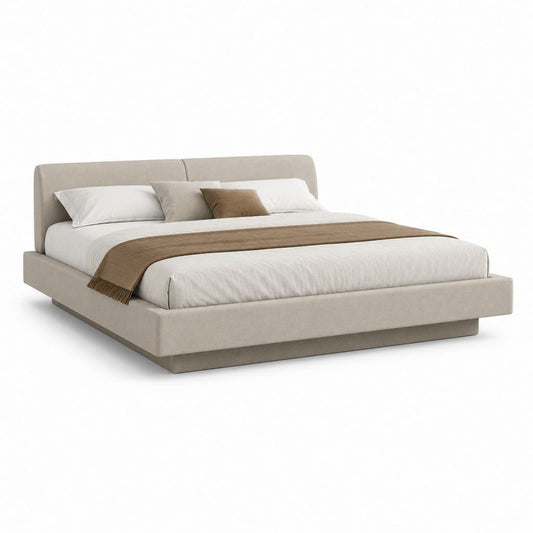Lit double avec cadre de lit beige en polyester 160 x 200 cm