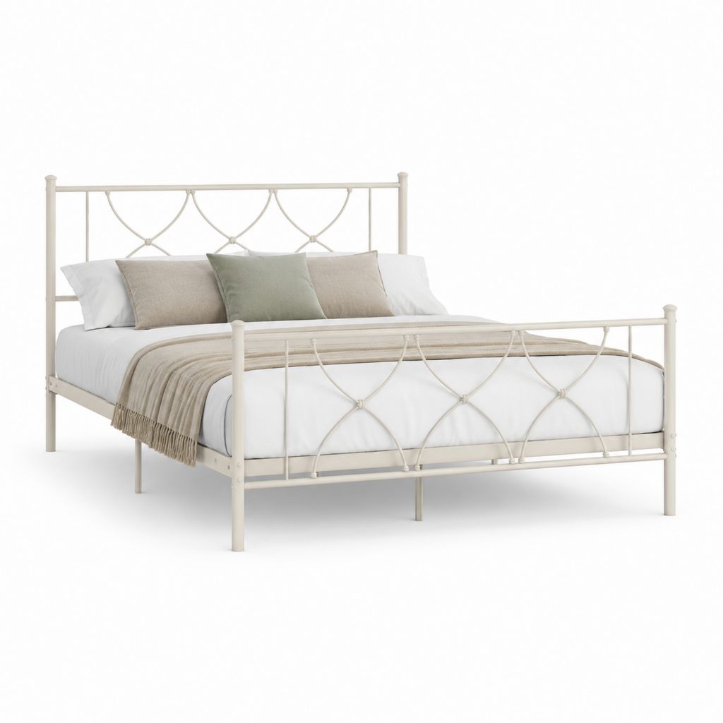 Cadre de lit double en acier blanc avec tête et pied de lit 140 x 190 cm