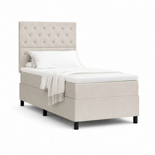 Lit simple capitonné beige en polyester avec cadre rembourré 90 x 200 cm