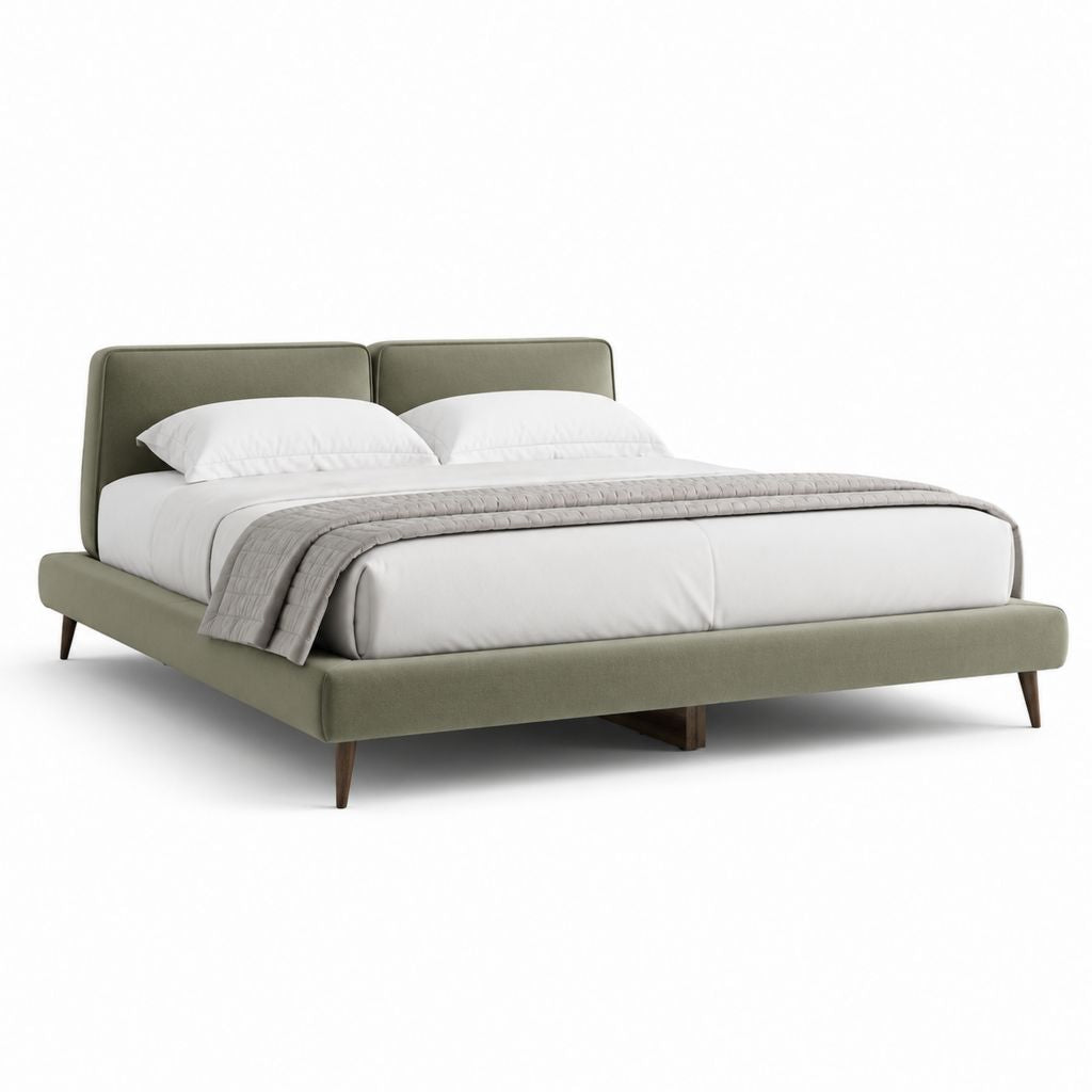 Lit double avec cadre vert olive en polyester 160 x 200 cm