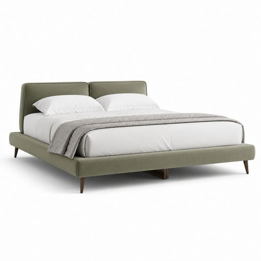 Lit double avec cadre vert olive en polyester 160 x 200 cm