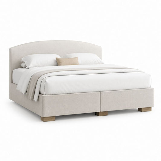 Lit double 160 x 200 cm beige en polyester avec tête de lit arrondie